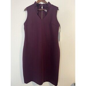 Sleeveless Plum Sheath Dress with Notch Neck